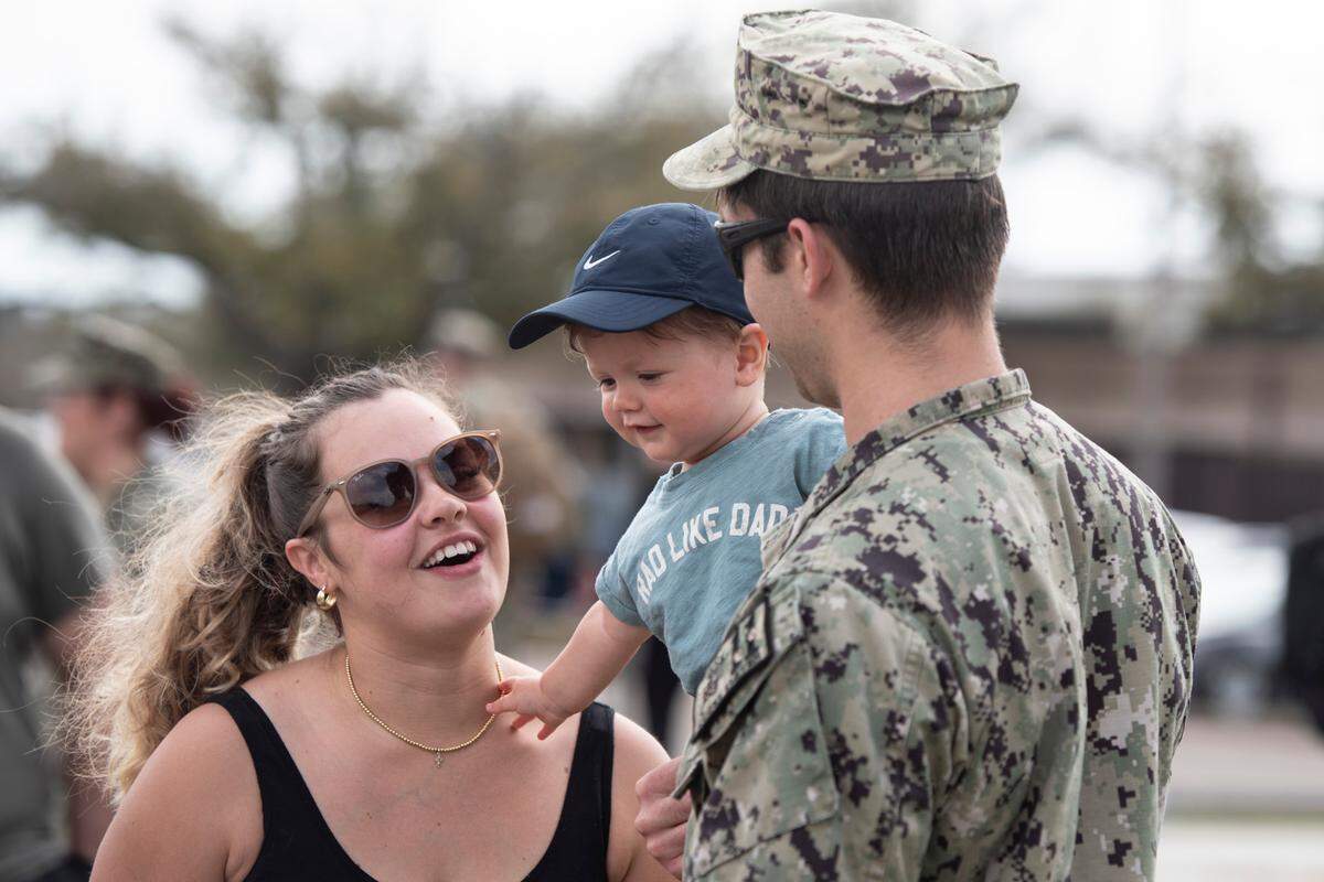 Families are reunited with members of Naval Mobile Construction Battalion 1 as they return home from deployment on Thursday, March 13, 2025, to Naval Construction Battalion Center Gulfport.