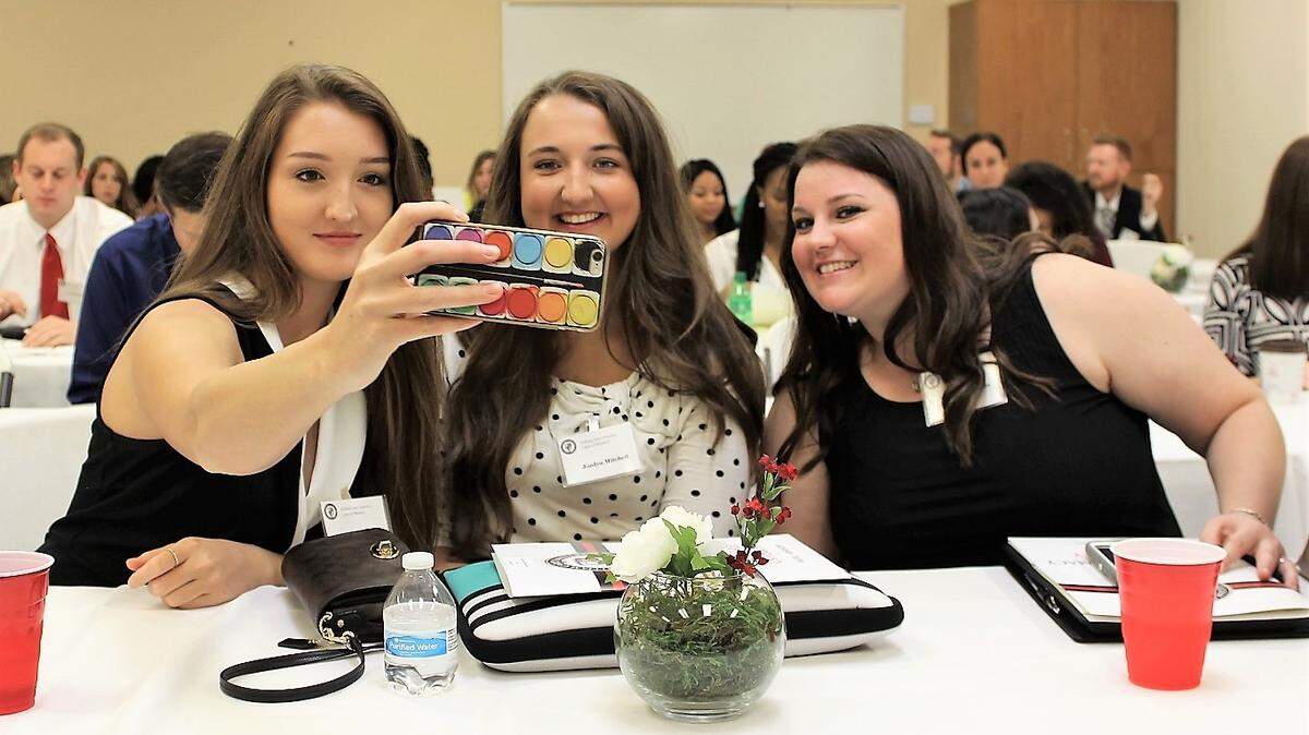 William Carey University opened its School of Pharmacy on Monday at the Tradition Campus in Biloxi. Pharmacy school students Madeline Sheller of Petal, Jordyn Mitchell of Picayune and Karen Fountain of Gulfport, who earned their bachelor’s degrees at WCU, attend the school’s opening on Monday, July 23, 2018.