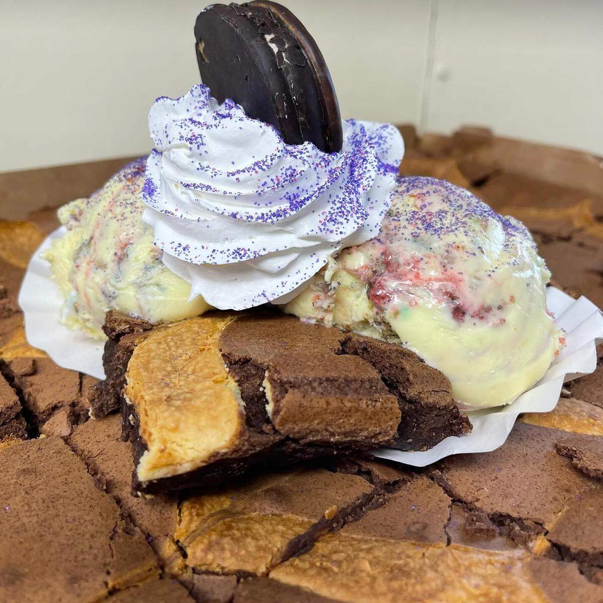The Brown Noser is one of the popular ice cream treats at Quakes Ice Creamery.