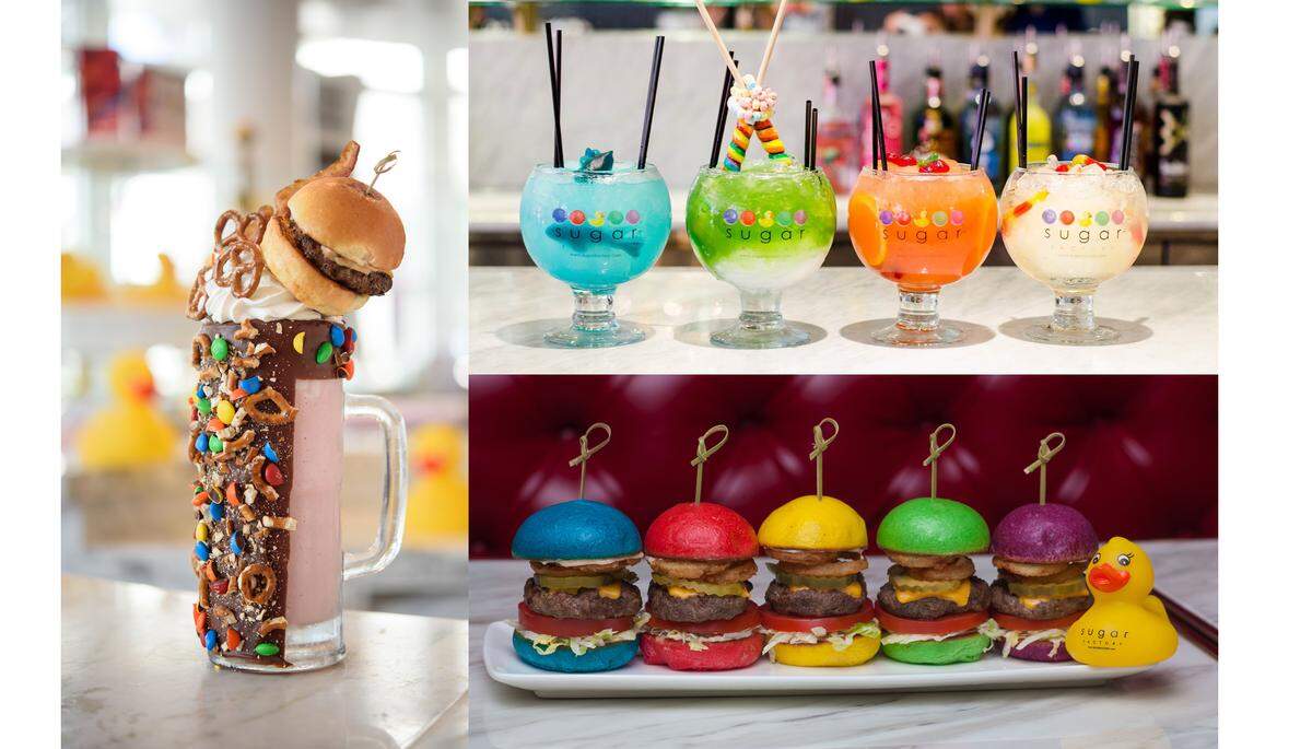 Candy milkshakes, colorful sliders and smoking spiked drinks are on the playful menu of Sugar Factory American Brasserie, opening at Hard Rock Casino Biloxi in a few weeks.