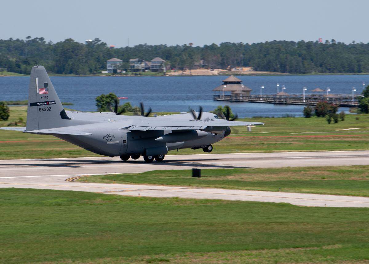 A 53rd Weather Reconnaissance WC-130J aircraft takes off from Keesler Air Force Base, Miss., June 17, 2021. The squadron, also known as the Hurricane Hunters, fly into the eye of Hurricane Ian and other tropical storms to improve the forecast.