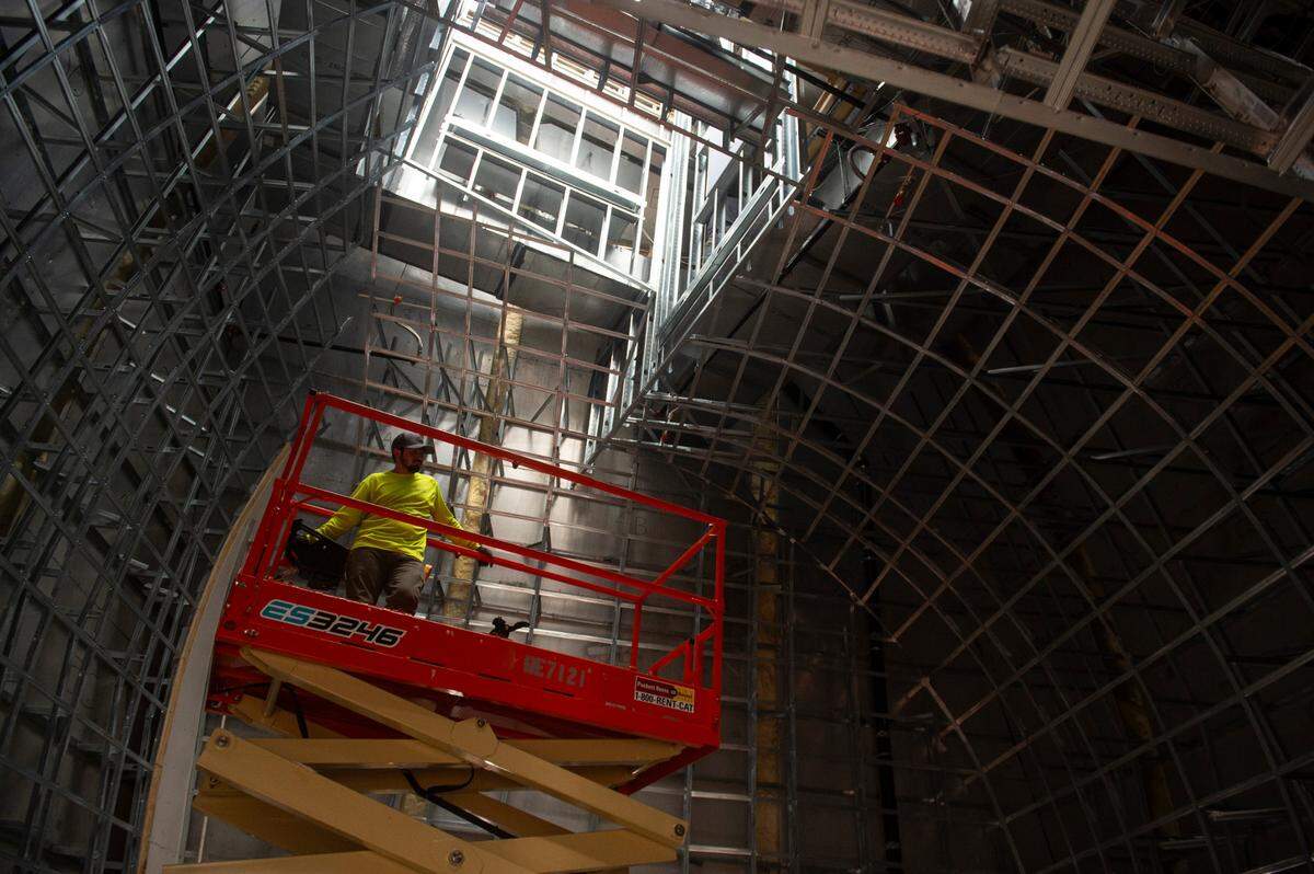 Construction on Pod Gallery 4 at the Ohr-O’Keefe Museum of Art is seen on Tuesday, Dec. 17, 2024. The museum, which was designed by famed architect Frank Gehry, will finally be completed in 2025 after having been under construction for the last 20 years since the museum first broke ground in 2003 but was then destroyed in 2005 by Hurricane Katrina.
