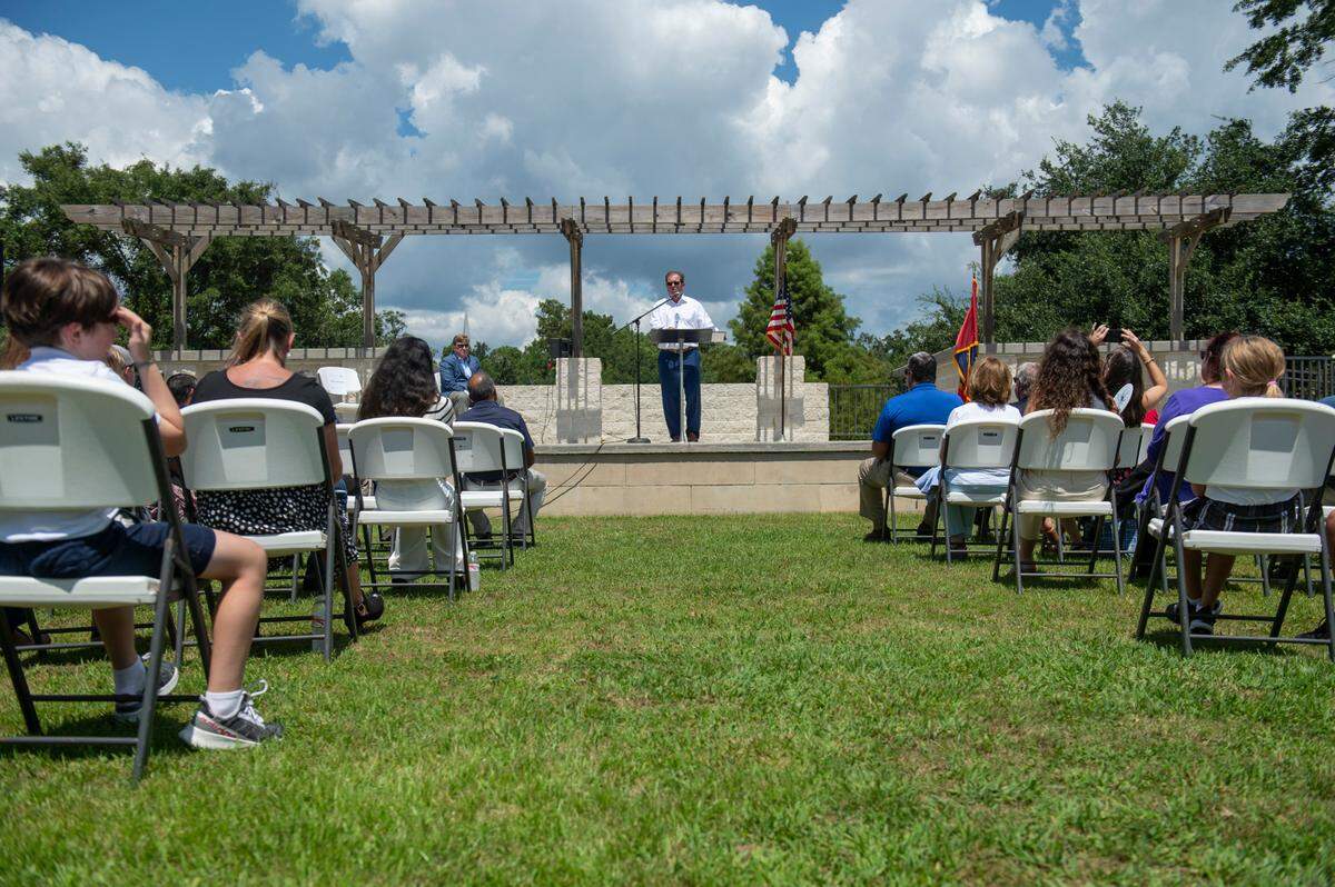 Ocean Springs Mayor Kenny Holloway speaks to a crowd about the anniversary of Hurricane Katrina at Fort Maurepas Park in Ocean Springs on Monday, Aug. 29, 2022. Water covered what is now the park during Hurricane Katrina.