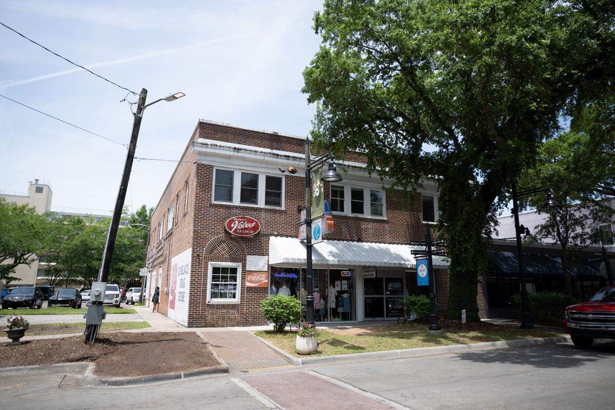 The site where an oak tree once stood in downtown Ocean Springs on Tuesday, May 5, 2026.