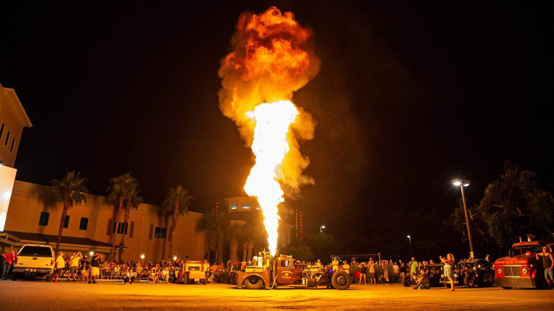 Watch the flame-throwing competition light up the night at Cruisin’ The Coast 2021