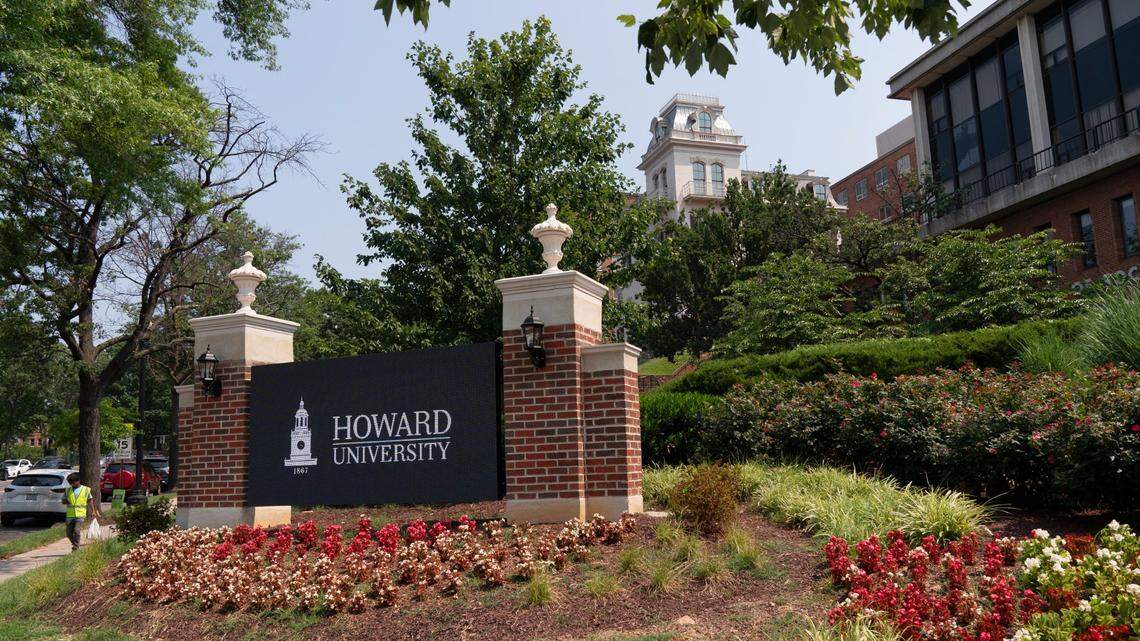An electronic signboard welcomes people to the Howard University campus, Tuesday, July 6, 2021, in Washington. It’s among at least six HBCUs that were targeted by bomb threats on Monday, Jan. 31. (AP Photo/Jacquelyn Martin)