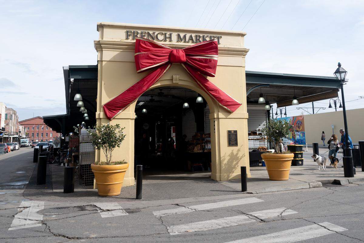 The French Market in New Orleans is ready for Christmas shoppers.