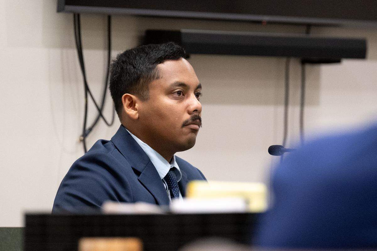 Ocean Springs Police Det. Dimitrius Cruz testifies Friday.