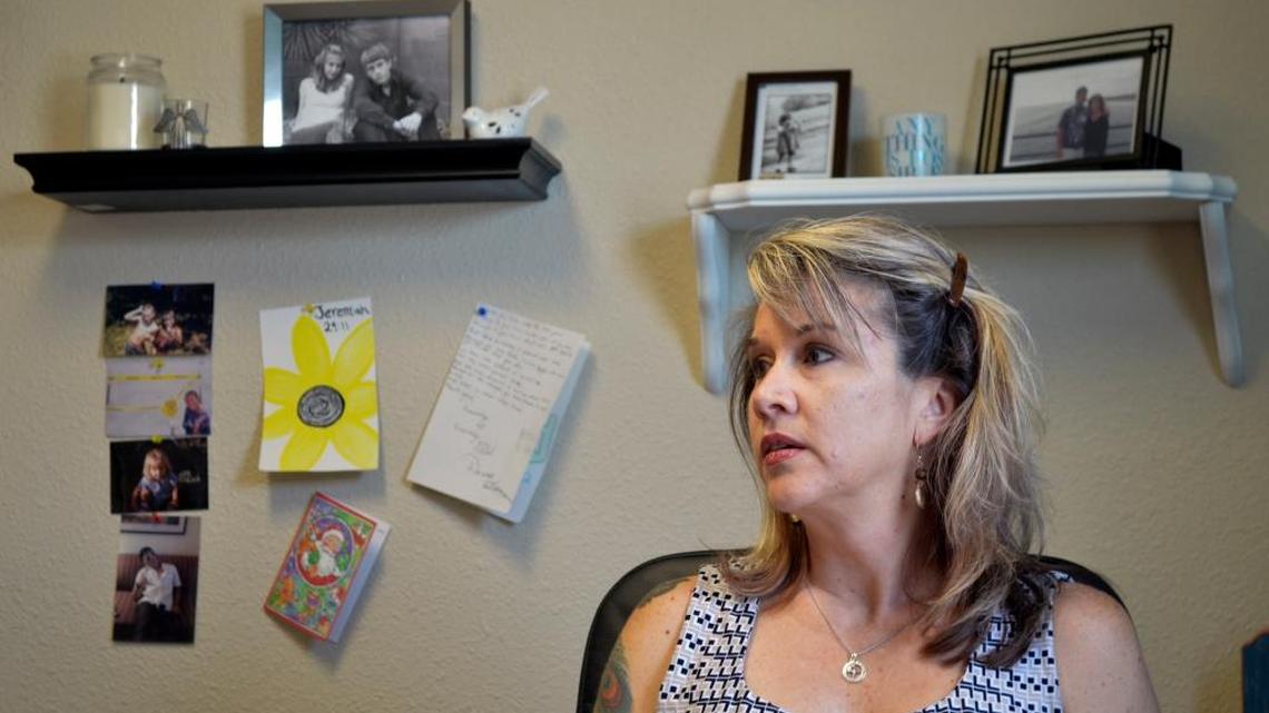 Jennifer Weiss-Burke, executive director of a youth recovery center in Albuquerque, N.M., speaks about her son on Aug. 9, 2016. She says Cameron's descent into drug addiction started with a painkiller prescription from his doctor and ended with a fatal heroin overdose nearly three years later.