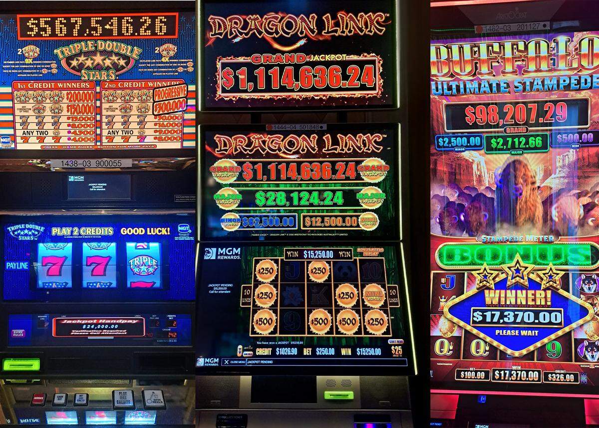A lucky player visiting Biloxi from Wisconsin hit three jackpots over the weekend at the Beau Rivage Resort and Casino, cashing in for more than $100,000 total.