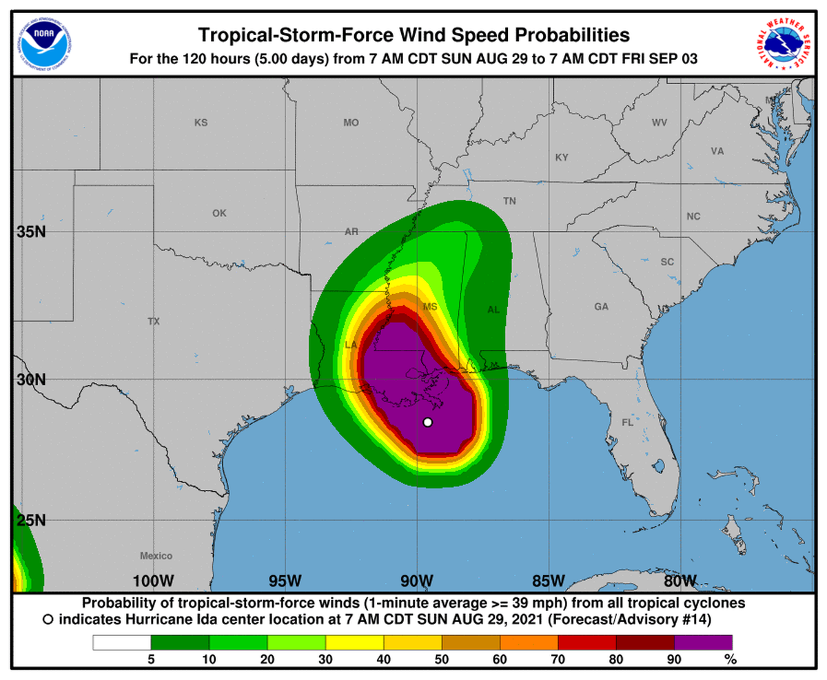Hurricane Ida forecast as of 10 a.m. Sunday
