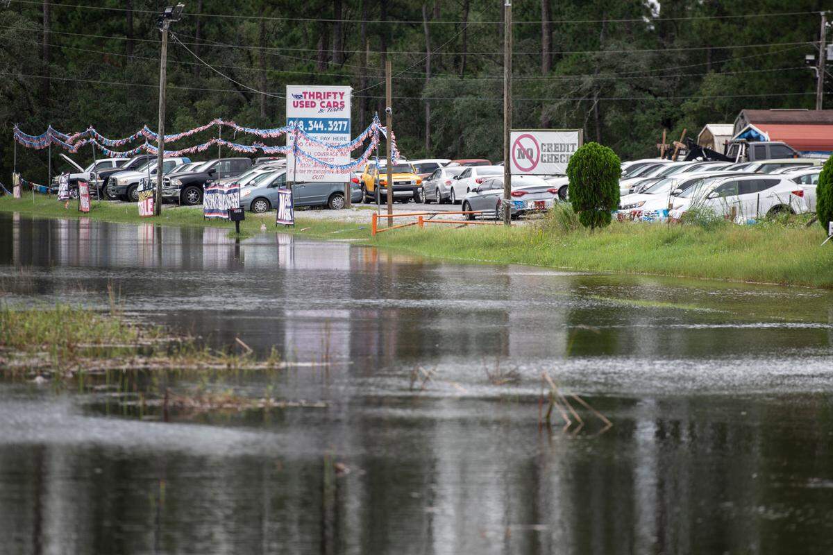 Flooding along Whitney Street in Shoreline Park after Hurricane Francine on Thursday, Sept. 12, 2024.