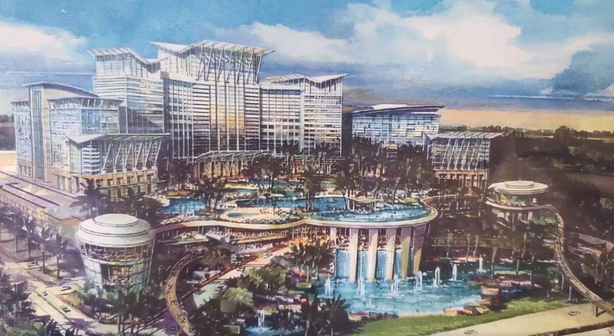 This rendering shows plans for a proposed casino resort at the Tivoli site in East Biloxi