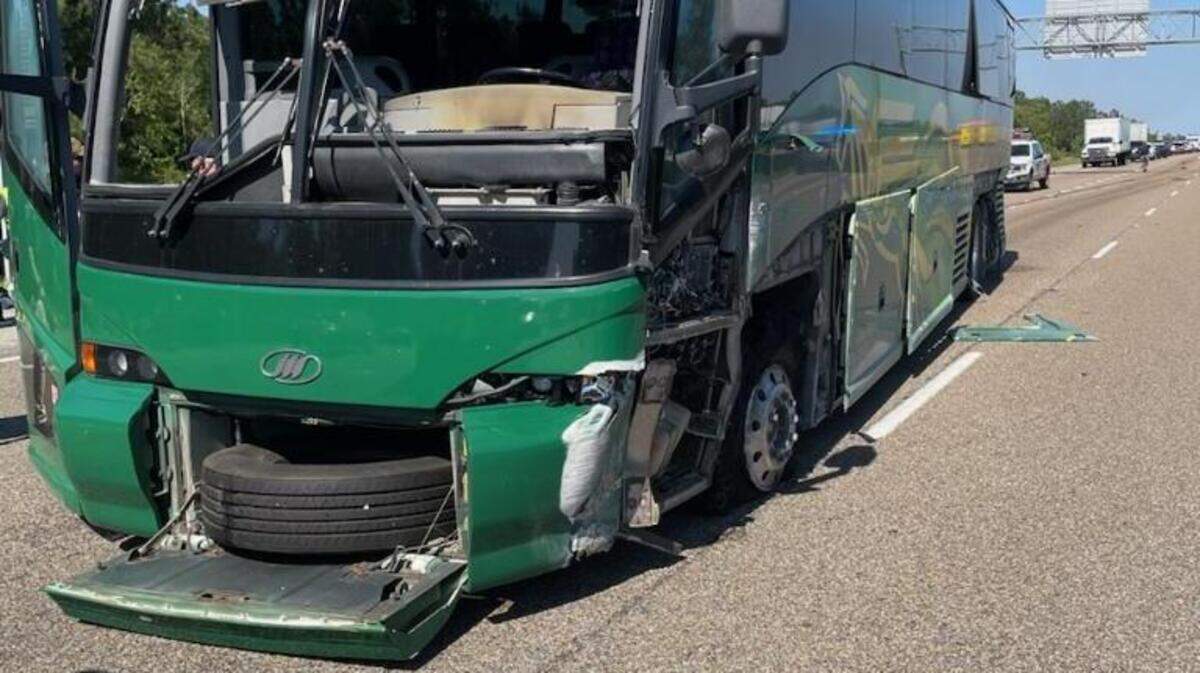 A charter bus of University of South Carolina students rolled over Friday on I-10 in South Mississippi.