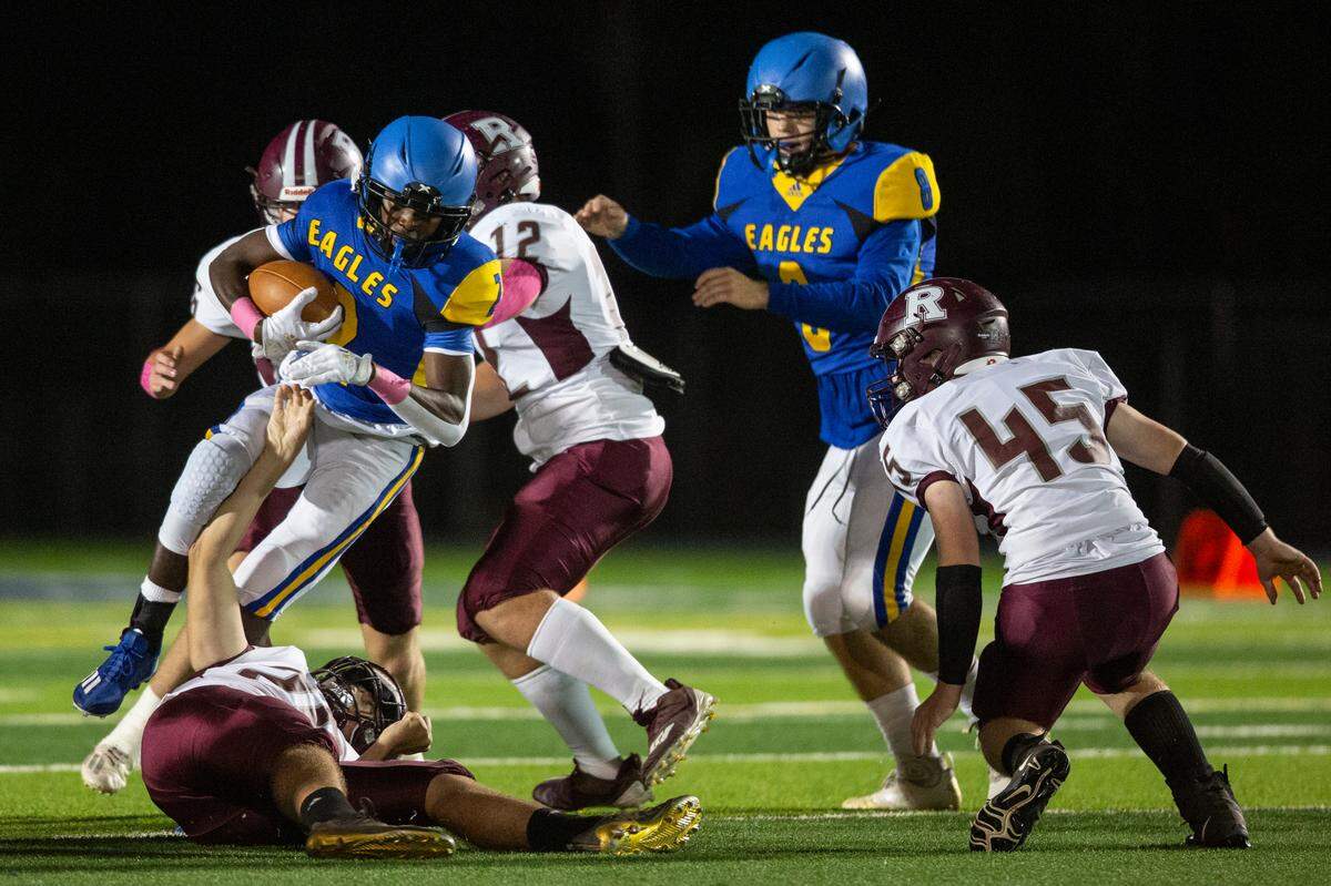 Resurrection’s Daniel Pickens gets tackled during a game against Richton at Gautier High School in Gautier on Friday, Oct. 14, 2022.