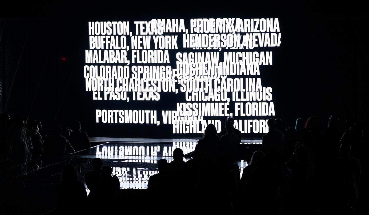 A tribute to those lost to gun violence appears on screen at the BET Awards on Sunday, June 26, 2022, at the Microsoft Theater in Los Angeles. (AP Photo/Chris Pizzello)