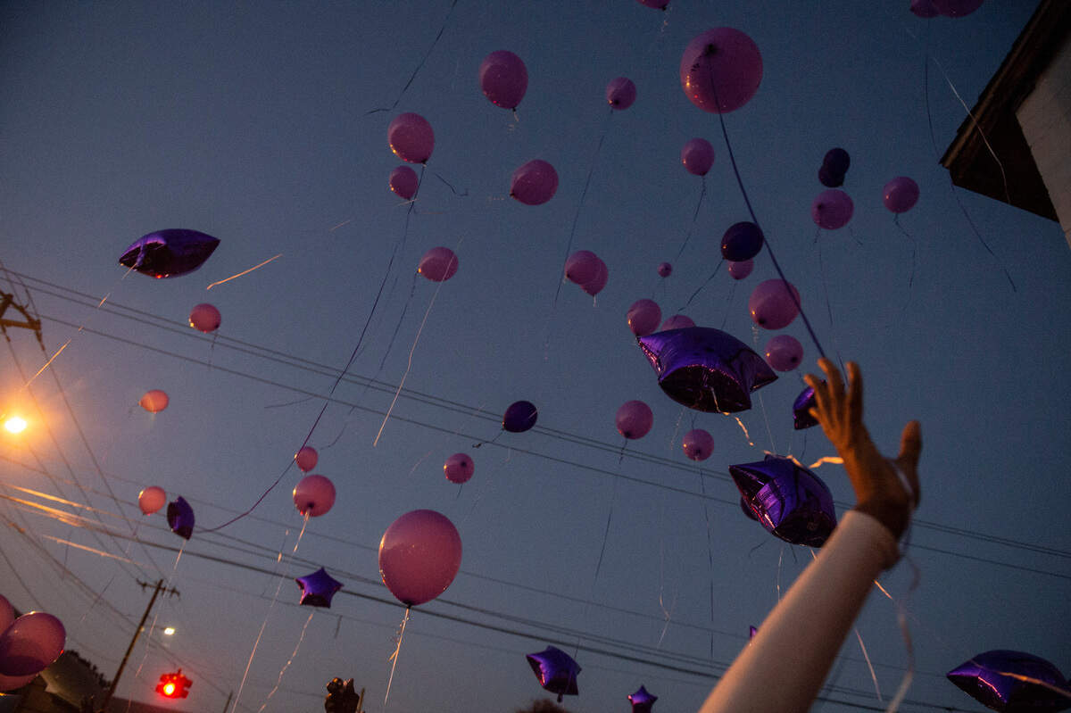 Balloons are released into the air outside Inez Cafe in East Biloxi on Friday, Oct. 22, 2021 in honor of Inez Thomas, a local restaurateur and business owner who passed away on Oct. 13.