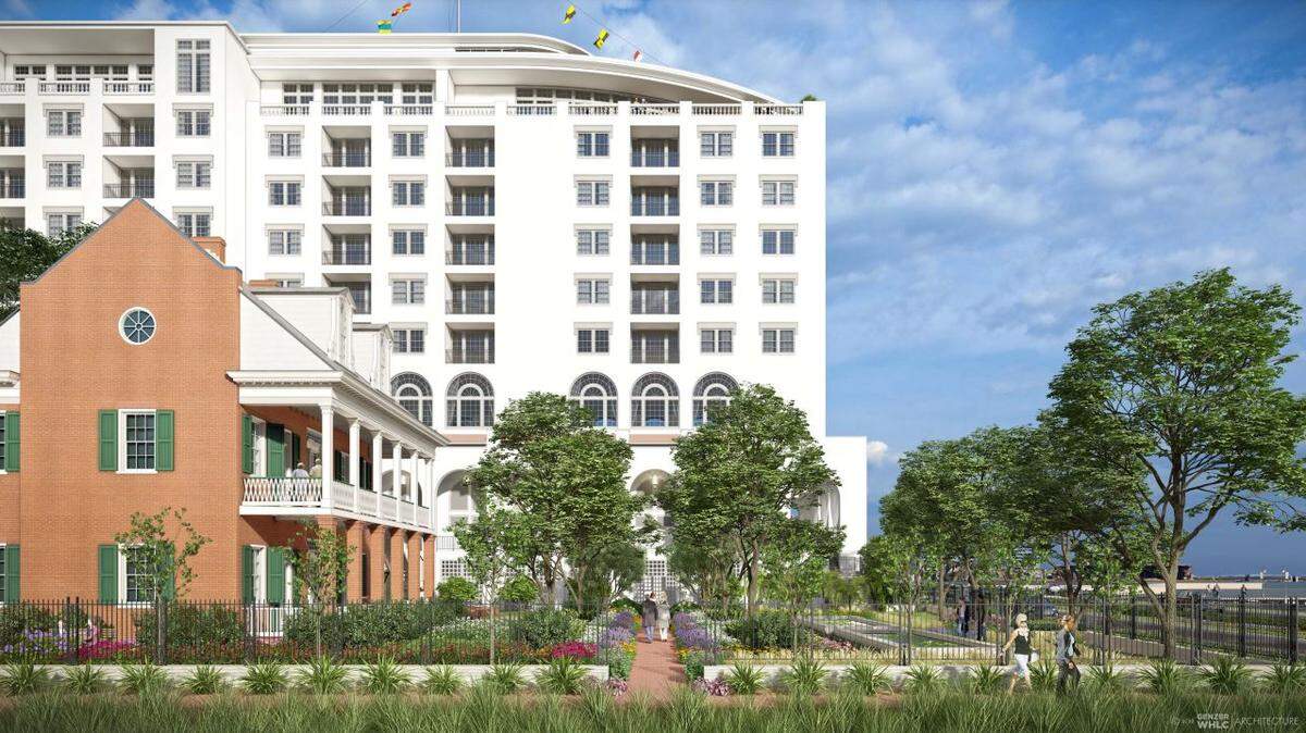 A reproduction of the historic brick Tullis Manor, which was destroyed by Hurricane Katrina in 2005, will be built west of an 11-story hotel tower under the proposed Tullis Garden Resort on Beach Boulevard in Biloxi.