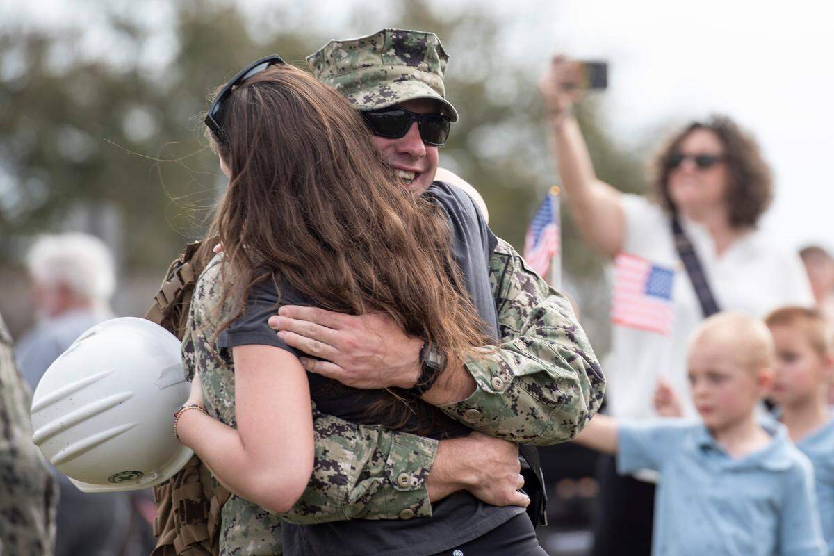 Families are reunited with members of Naval Mobile Construction Battalion 1 as they return home from deployment on Thursday, March 13, 2025, to Naval Construction Battalion Center Gulfport.