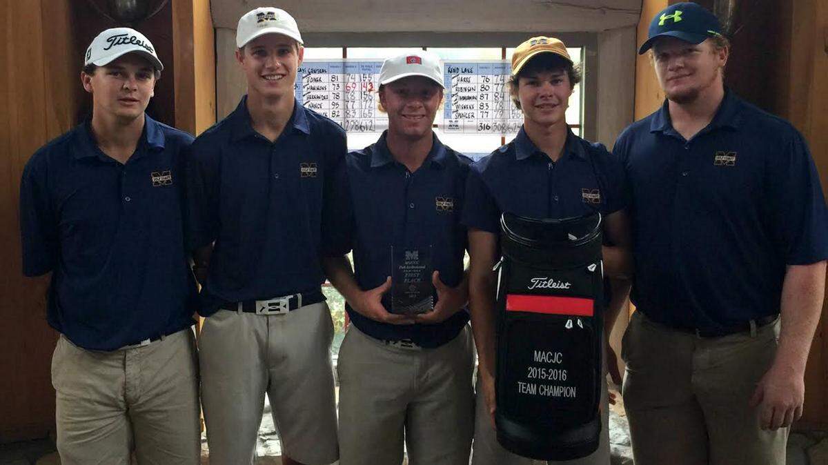 COURTESY GULF COAST 
 The Mississippi Gulf Coast golf team won the MGCCC Fall Invitational in a playoff over Spring Hill on Tuesday at Grand Bear Golf Course. Bulldog golfers include Grant Motter, left, Colin Troxler, Phillip Hickam, Jonathon Newman and George Kawell.