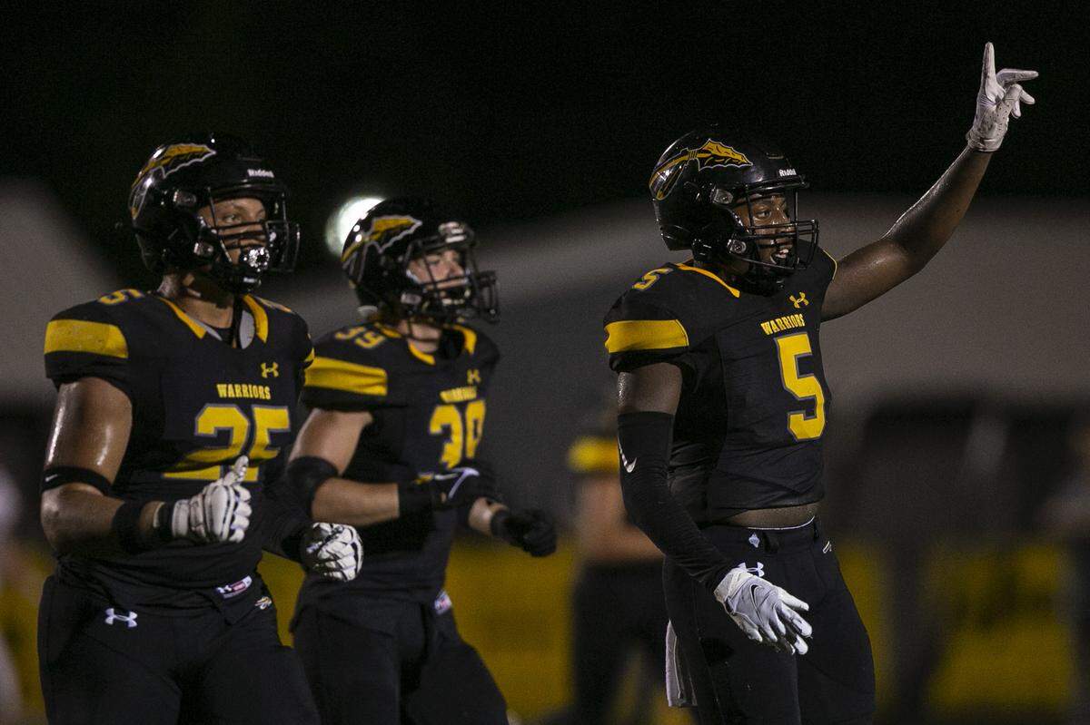 D’Iberville’s Caleb Williams (#5) celebrates during the D’Iberville versus Picayune game at D’Iberville Stadium on Friday, Sept. 17, 2021.