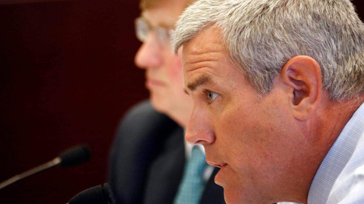 Then-Republican House Speaker Philip Gunn of Clinton, asks university college presidents a question during the second day of meetings with the Joint Legislative Budget Committee, Tuesday, Sept. 22, 2015 in Jackson, Miss. Much of the morning’s focus was on Initiative 42 and it potential impact on college funding should it pass this fall. State lawmakers are being asked to spend millions more dollars on not just education, but Medicaid, mental health and other state services for the coming year.