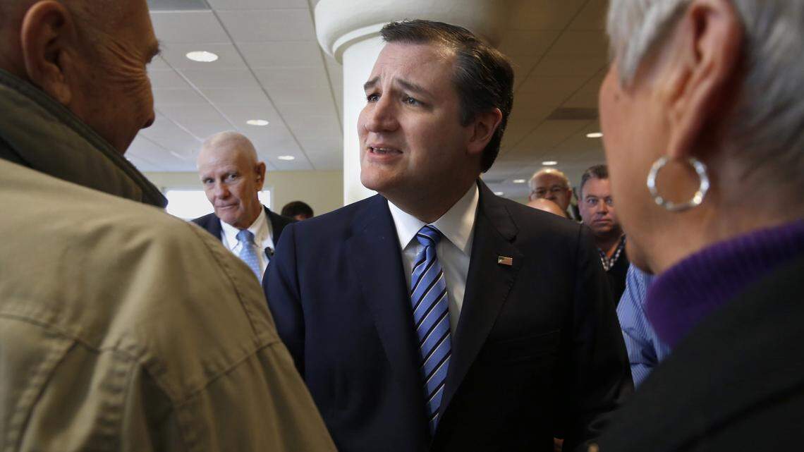 Sen. Ted Cruz talks with supporters after sharing his testimony and thoughts with the congregation at Community Bible Church in Beaufort, S.C., on Sunday, Feb. 14, 2016. (Carolyn Cole/Los Angeles Times/TNS)