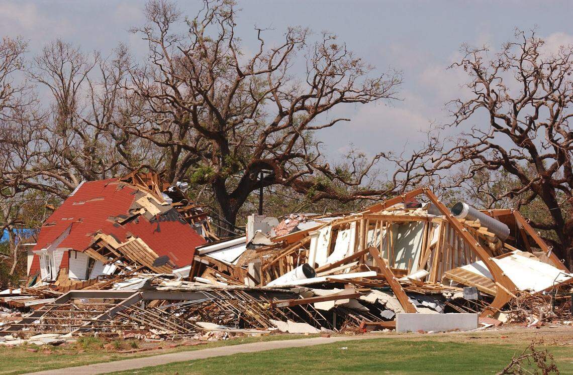 The clubhouse at the Great Southern Golf Course in Gulfport was reduced to a pile of twisted lumber by Hurricane Katrina.