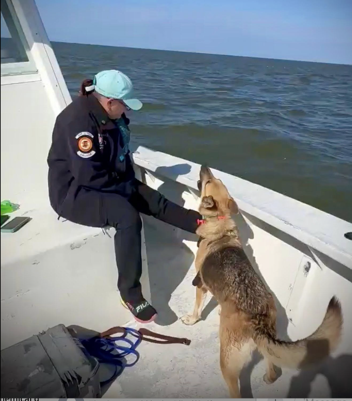Handler Crystal Fields and K-9 Ensey of Team Texas K9s, which volunteered to help the United Cajun Navy with the Cessna search.