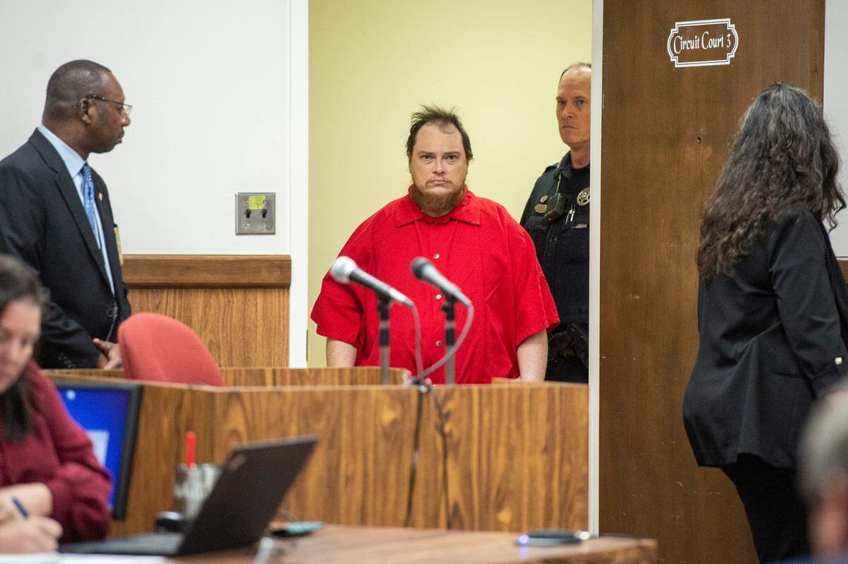 Joseph Rohrbacker walks into the courtroom to enter his guilty plea in the killing of Lt. Michael Boutte at Harrison County Circuit Court in Gulfport on Monday, July 31, 2023.
