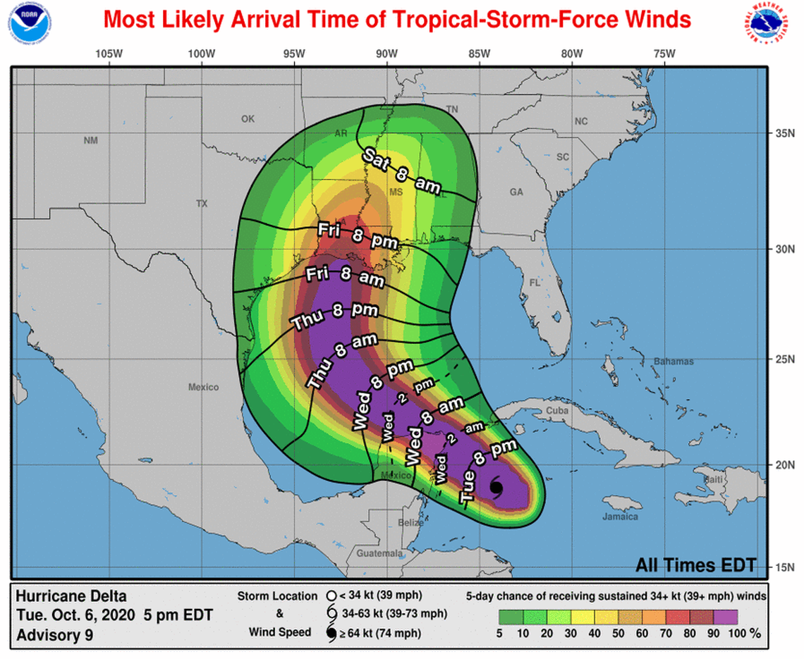 Tropical storm-force winds could be felt along the northern Gulf Coast by late Thursday or early Friday, forecasts show.