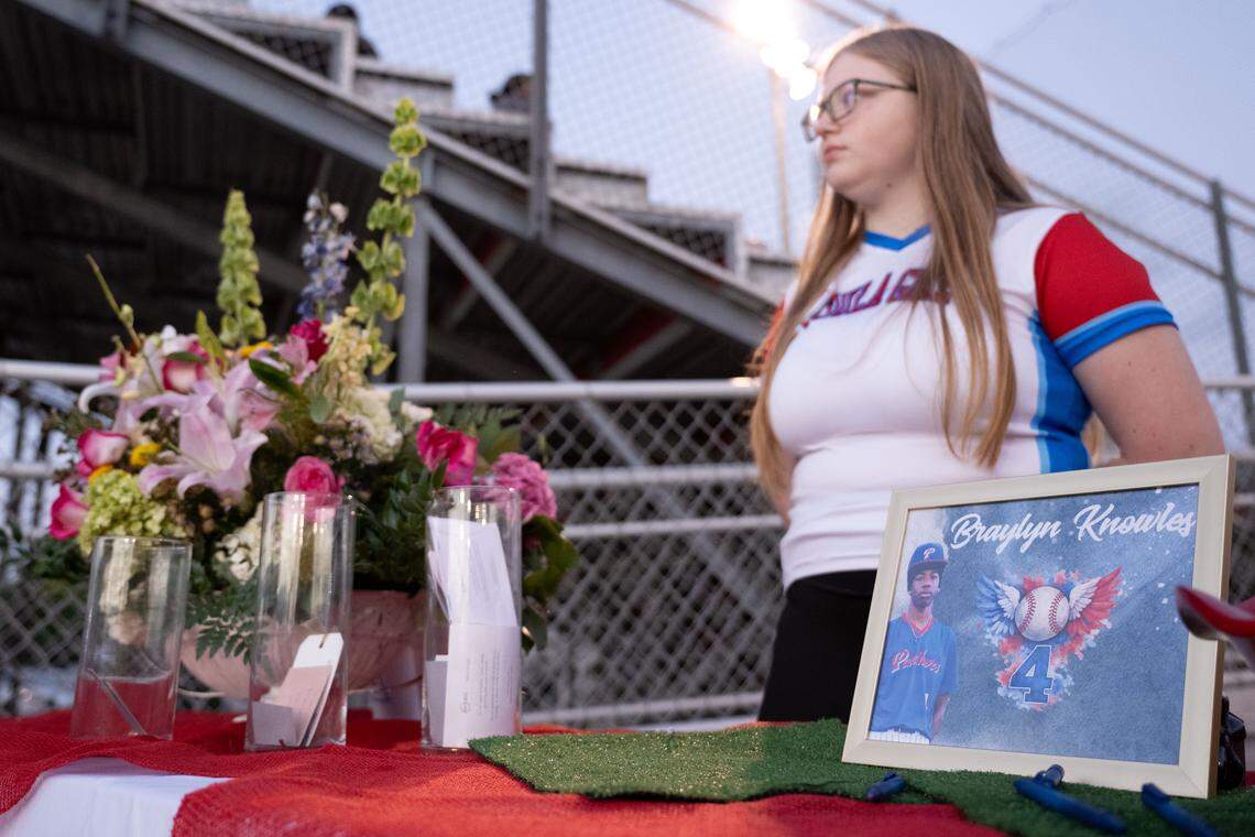 A vigil for Braylyn Knowles is set up before Thursday’s game.