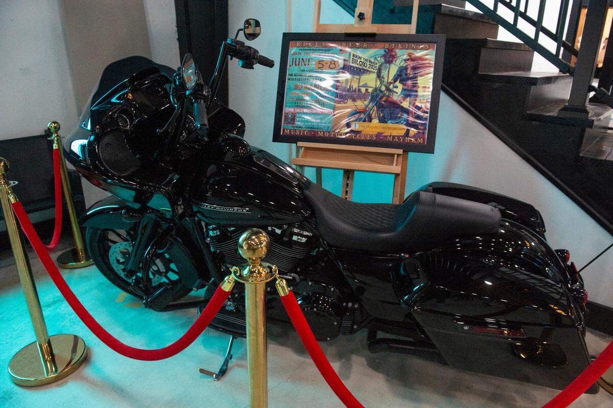 A motorcycle is parked inside The Sanctuary on Wednesday, April 16, 2025, ahead of the new Bikin’ the Beach event in Biloxi.