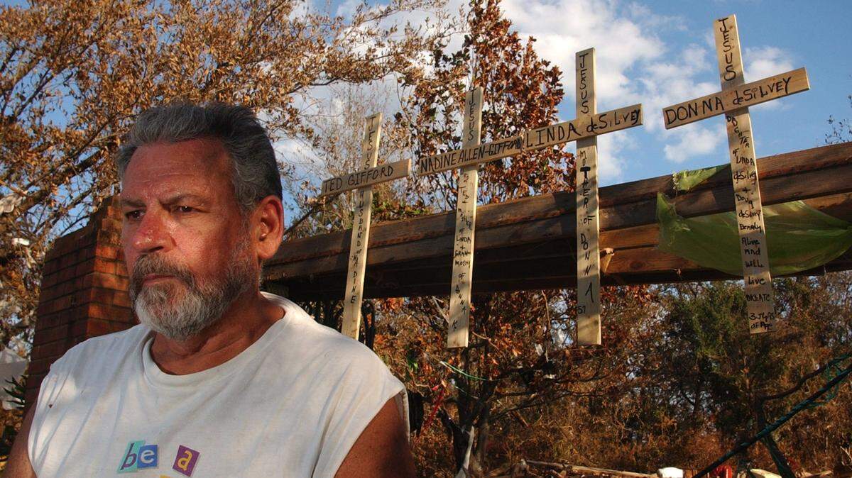 Doug deSilvey of Biloxi was the only survivor from a house on Point Porteaux in the Gulf Hills area of St. Martin. A wall of water swept away the house as Hurricane Katrina came ashore Monday Aug. 29. On Wednesday Sept. 7, 2005, deSilvey and other relatives visited the house, where they posted crosses in honor of deSilvey's ex-wife, Linda deSilvey, her parents Nadine Allen-Gifford and Ted Gifford, and his daughter, Donna deSilvey.