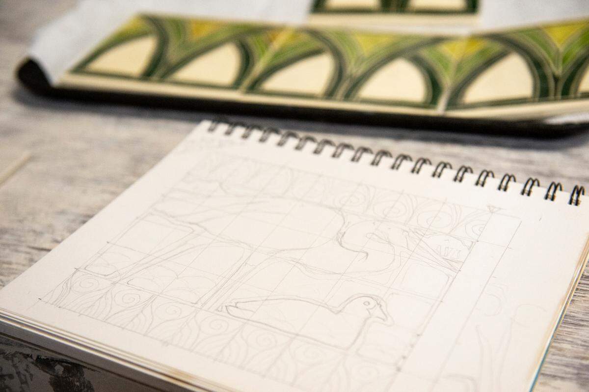 Designs for tiles that will be on the order counter at The Traveler are in process at the Shearwater Pottery workshop in Ocean Springs. Adele Lawton, the niece of Walter Anderson, is helping to create tiles and other pieces that will decorate The Traveler.