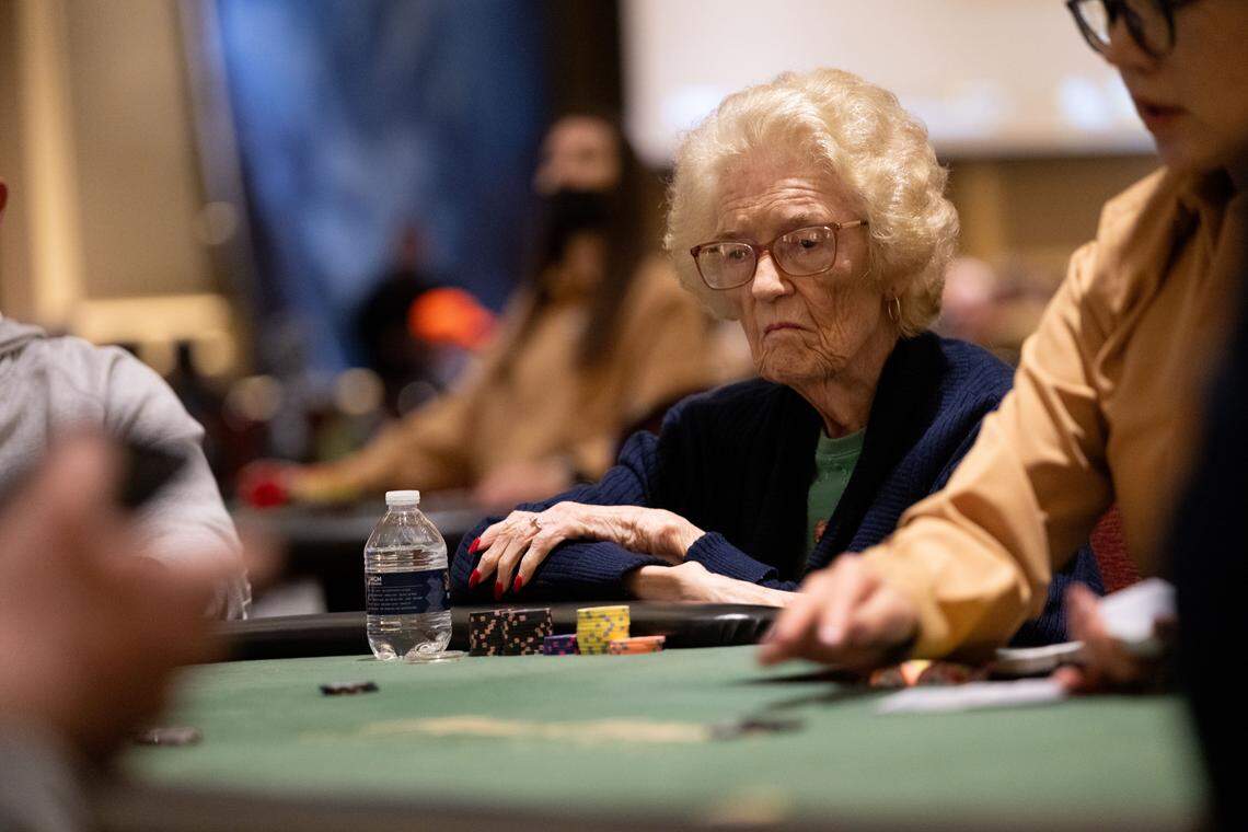 Linda Hammons sits at a table to play poker at the Beau Rivage in Biloxi on Thursday, Jan. 15, 2026.