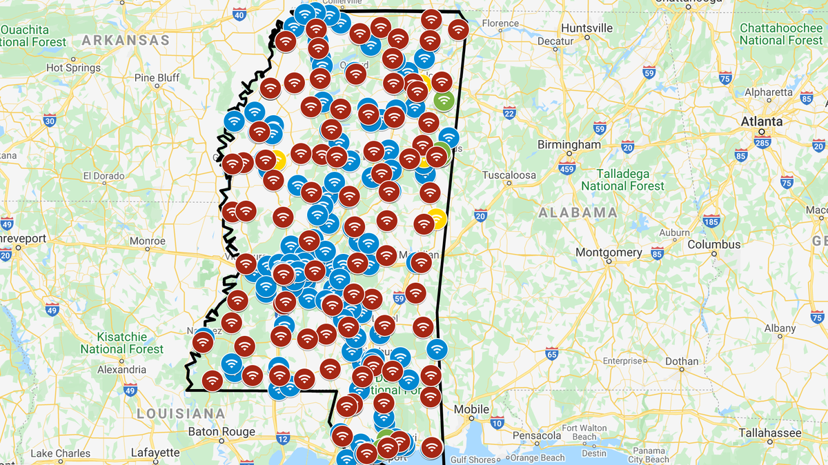 An interactive map developed by librarians in Mississippi helps residents locate available Wi-Fi in parking lots, as well as hot spots set up by private providers.