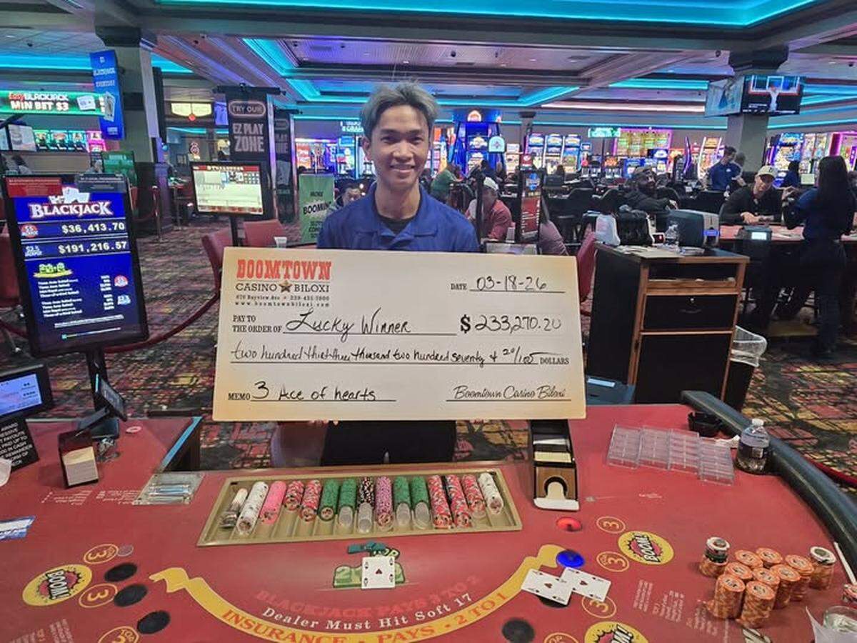A lucky player from South Mississippi hit the jackpot playing blackjack at a Biloxi casino. This is the 12th win of $100,000 or more so far this year at Coast casinos.