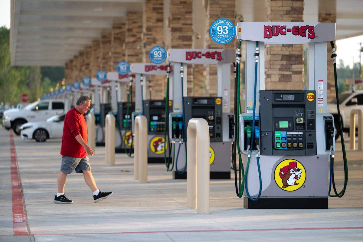 Gas pumps at Buc-ee’s in Harrison County on Monday, June 9, 2025.