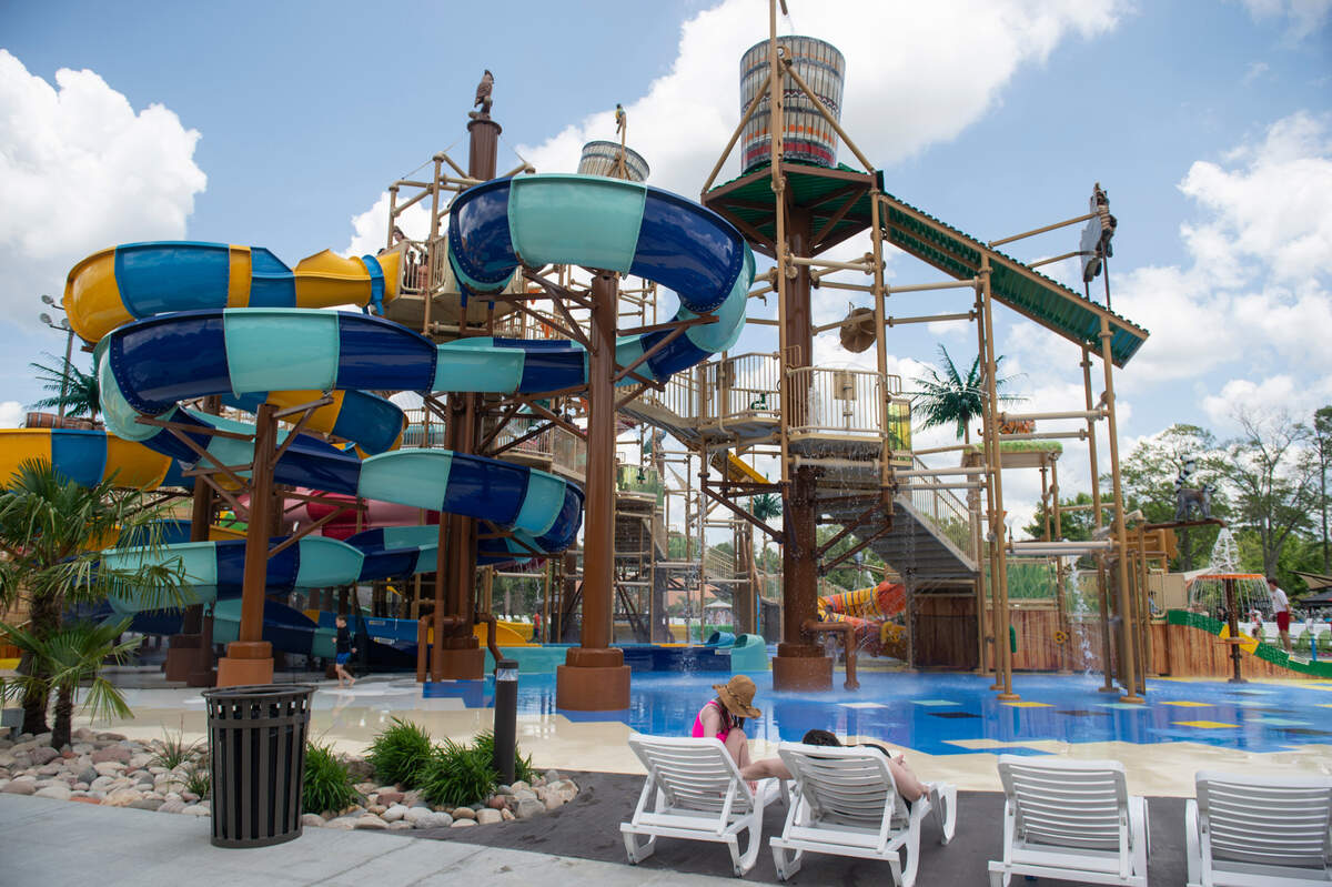 The Blue Rapid Run and Feather Flight slides at Serengeti Springs at the Hattiesburg Zoo on Wednesday, June 5, 2024.