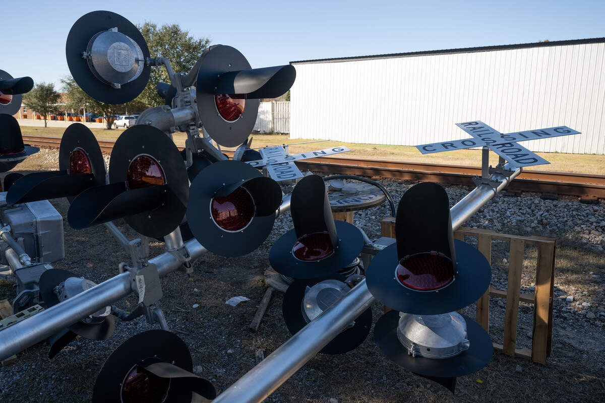 Equipment for gates to be installed at railroad crossings on the side of Fleitas Avenue in Pass Christian on Friday, Dec. 19, 2025.