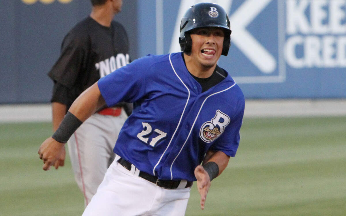 JOHN FITZHUGH/SUN HERALDBiloxi Shuckers catcher Jacob Nottingham comes around third to score in the first inning of their opening game of the season at MGM Park in Biloxi on Thursday April 7, 2016.