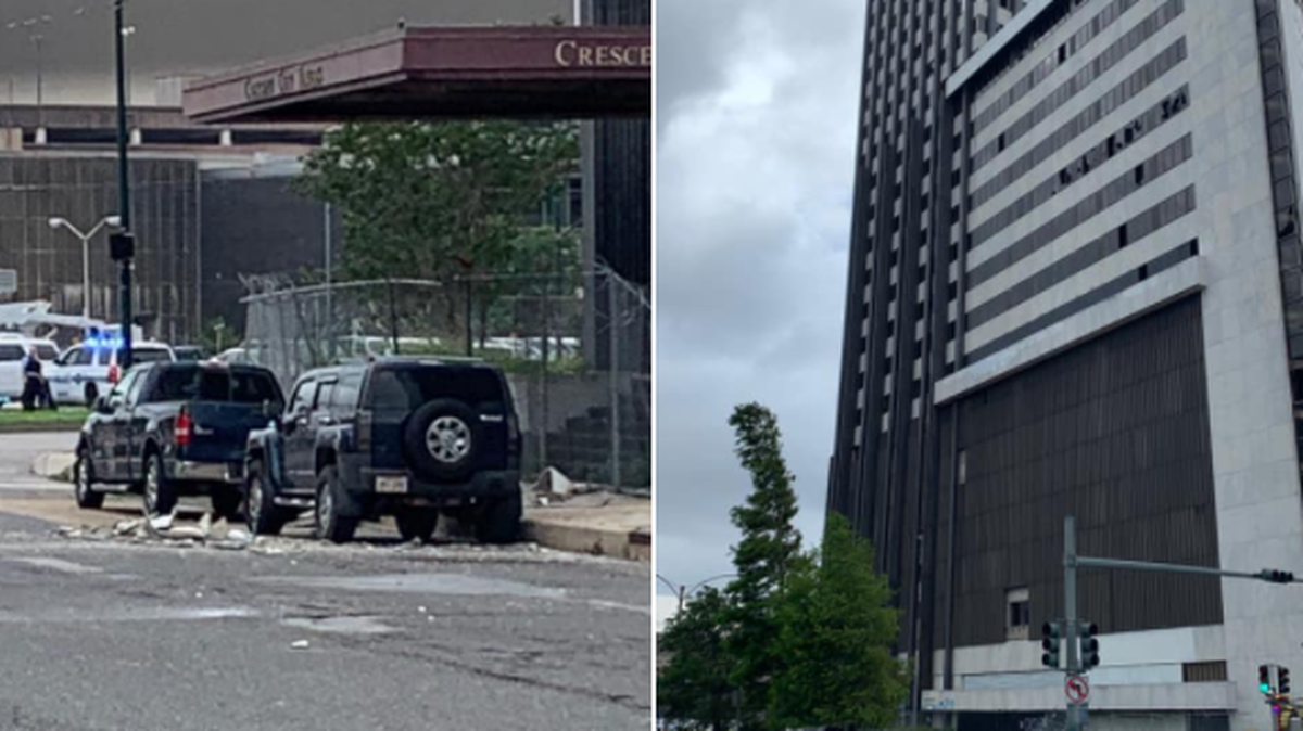Pieces of an abandoned skyscraper rained down onto the street below in New Orleans.