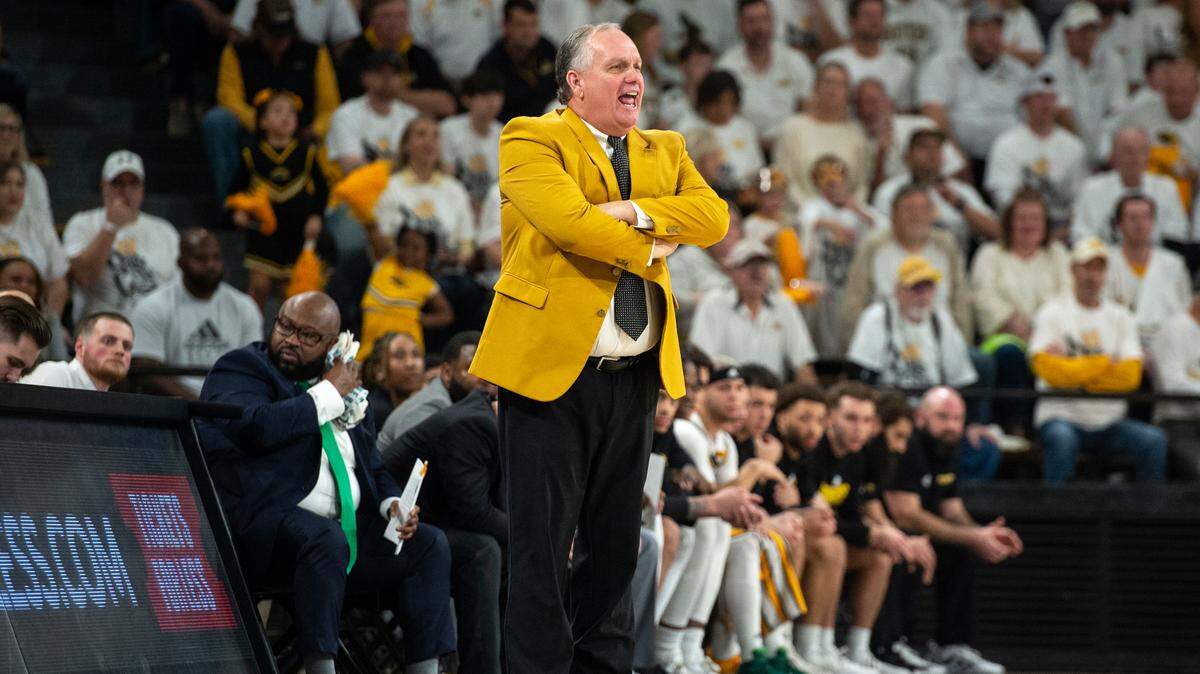 Southern Miss Head Coach Jay Ladner yells from the sidelines during a game against Louisiana-Lafayette at Reed Green Coliseum on Thursday, Feb. 9, 2023.