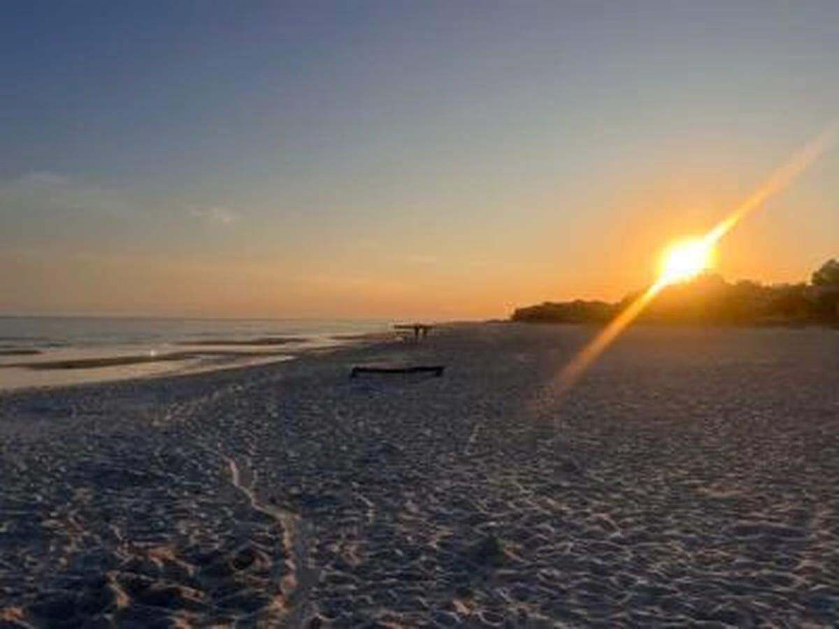 A beach in Bay St. Louis, Mississippi, during sunset on Monday, February 3, 2024.