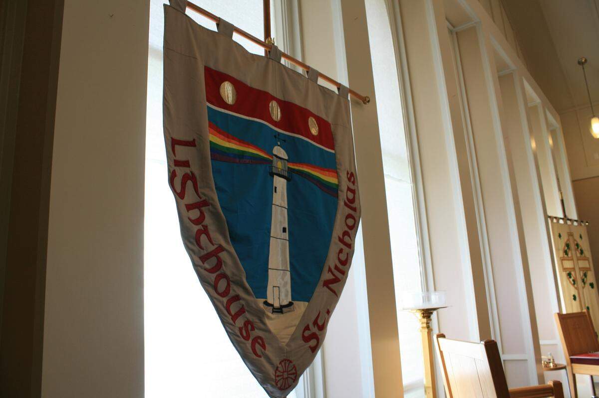 The tapestry for the Lighthouse-St. Nicholas. Jason Trumble said he personally crafted it.