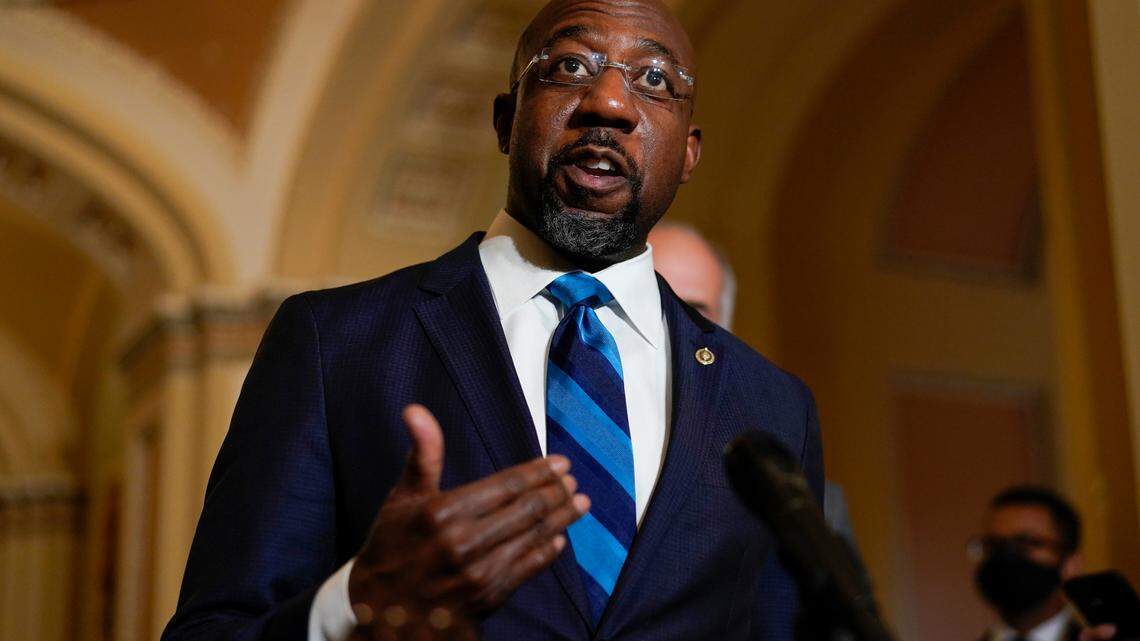A New York man was sentenced to about 3 years in prison for violent threats he posted against U.S. Sen. Raphael Warnock, D-Ga., on social media app Parler. (AP Photo/Carolyn Kaster)
