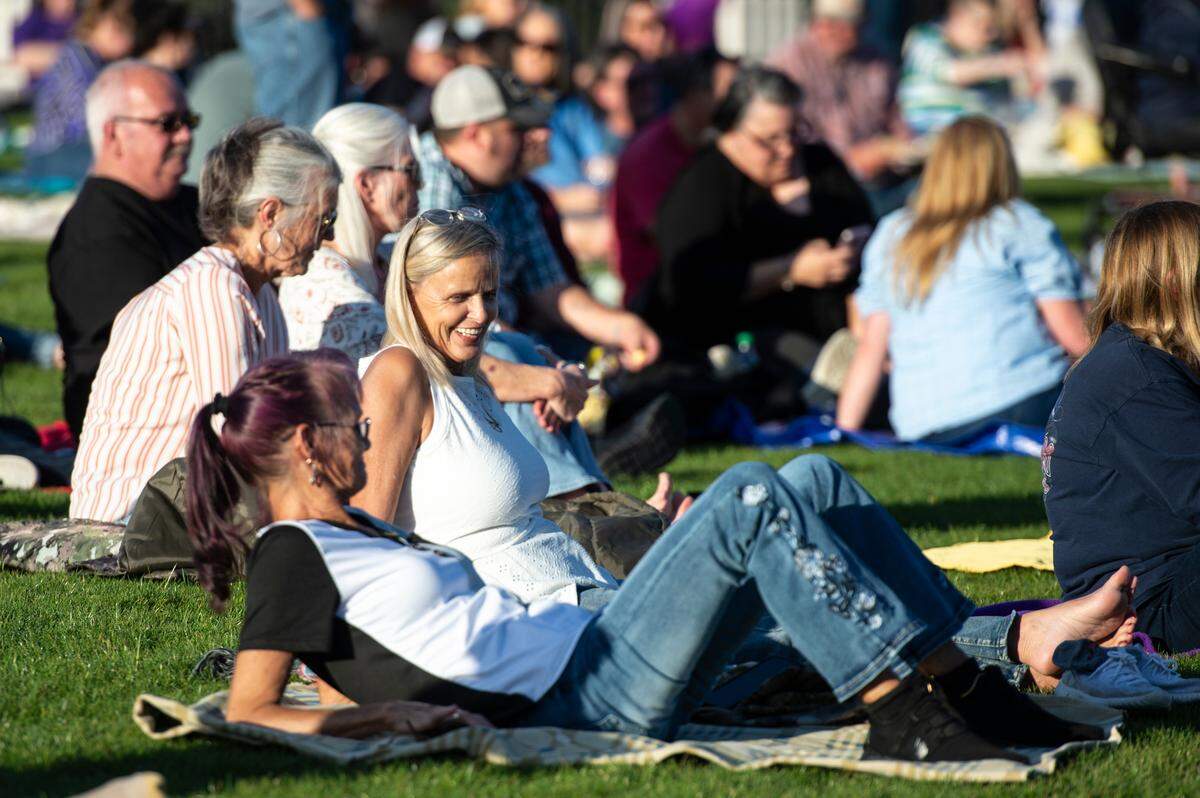 Fans relax on the lawn before the start of the KC and The Sunshine Band concert at The Sound Amphitheater in Gautier on Friday, April 12, 2024. The show marks the multi-million dollar venue’s inaugural show.