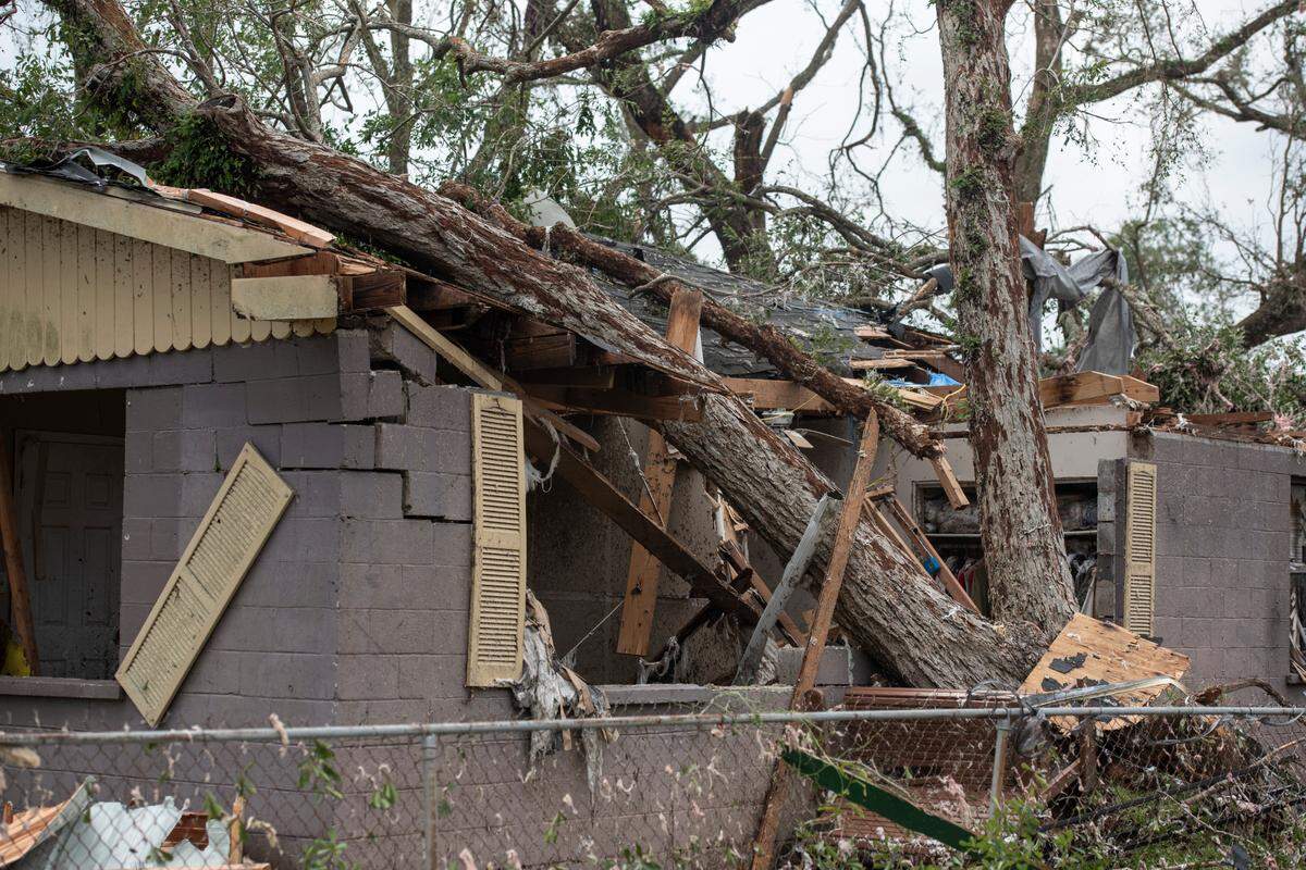 A damaged home in Moss Point on Tuesday, June 20, 2023, after a tornado tore through the town.