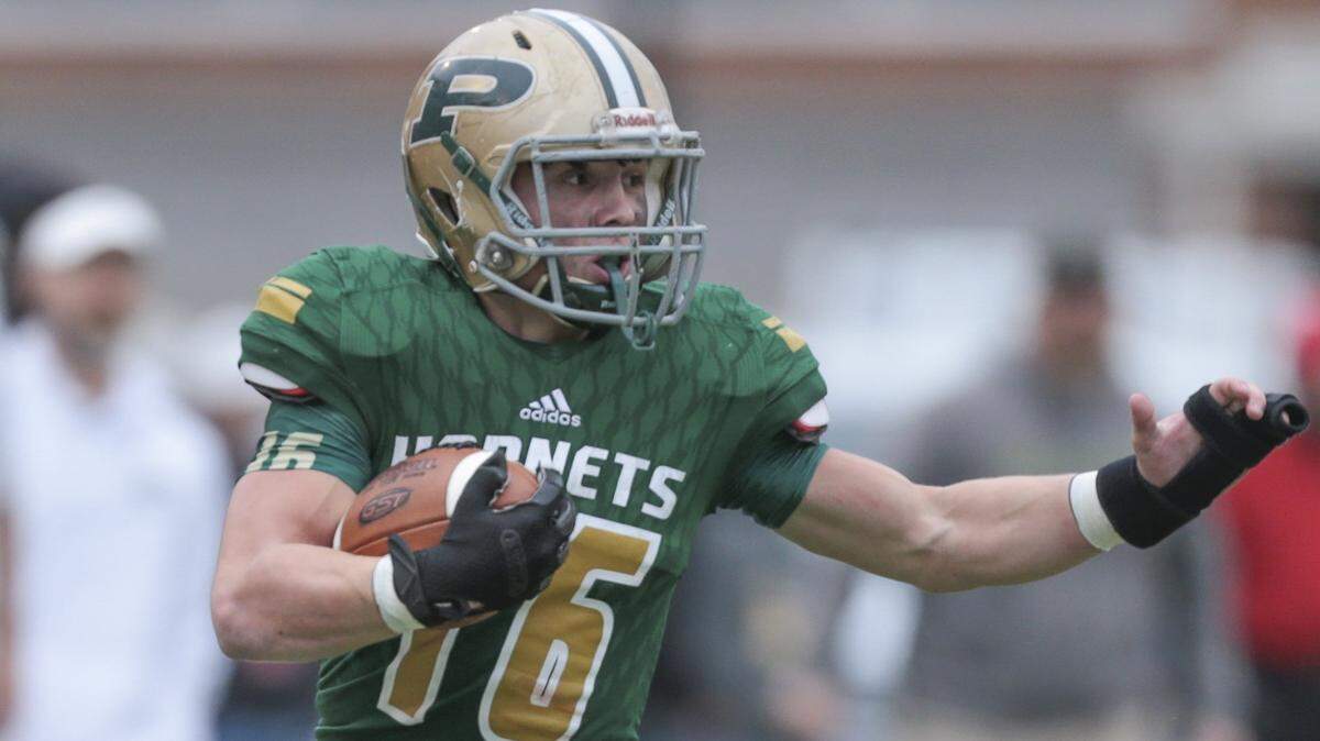 Poplarville Gregory Swann (16) during the Mississippi high school class 4A championship game between Poplarville and Corinth at M.M. Roberts Stadium, Saturday, December 7, 2019.